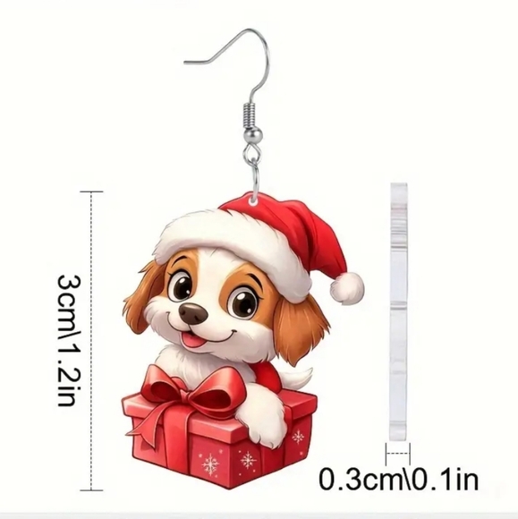 Adorable Holiday Acrylic Dangle Dog Earrings. NWOT - Picture 3 of 4